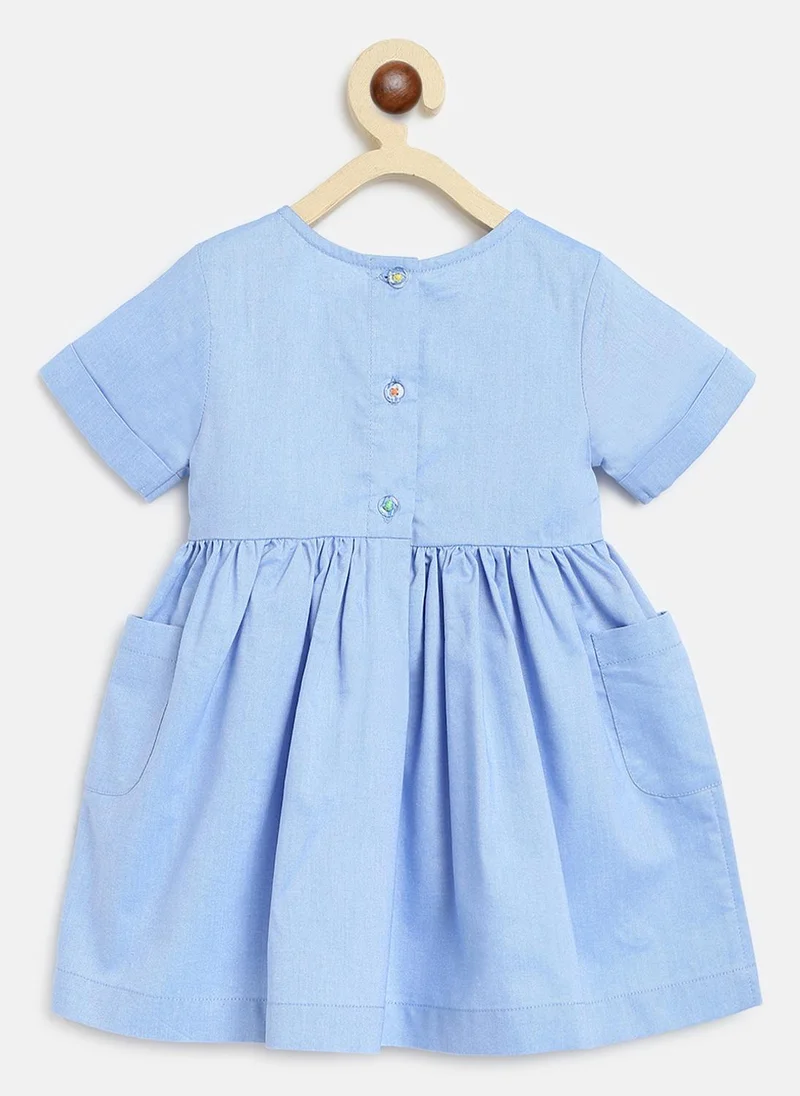 Nautinati  Girls' 100% Cotton Pineapple, Watermelon, Banana & Carrot Embroidery Fit & Flare Dress with Pom-pom Details & Double Pocket for Women | Best Price UAE